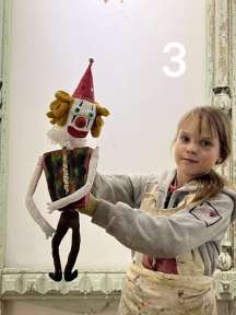 «Рыжий цирковой клоун», театральная кукла из папье-маше и ткани